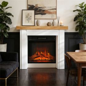 Modern fireplace mantel, freestanding fireplace, electric fireplace, natural wood