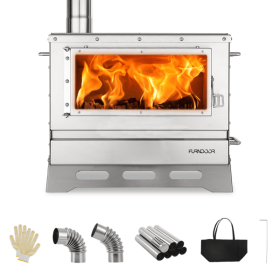 Hot Tent Stove Wood Burning with Chimney Pipe, Portable Folding Tent Wood Stoves include View Glass & Carry Bag for Outdoor Heating, Cooking, Hun
