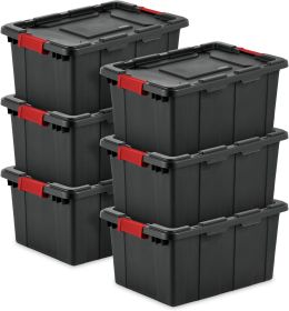 6-Pack Industrial Tote, Plastic Storage Bins with Lids, 15 Gallon, Black - Heavy-Duty Organizing Containers for Closet, Bathroom, and Office