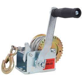 600LBS Hand Winch,with 26FT Steel Cable,Galvanized Shell,3.1:1 Gear Ratio Portable Winch,Two-Way Ratchet,Manual Operated Hand Crank Winch for Tra