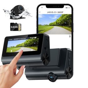 Front and rear Dash Cam, with 64GB card, 3.8 "4K UHD Wifi GPS touchscreen