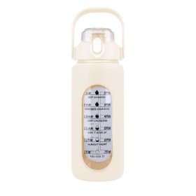 Glass Water Bottle Sports Water Bottle Motivational Water Bottle Water Intake Tracker Bottle with Straw Time Marker Silicone Sleeve Handle for Gy (Capacity: 64Oz, Color: White)