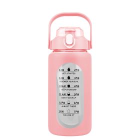 Glass Water Bottle Sports Water Bottle Motivational Water Bottle Water Intake Tracker Bottle with Straw Time Marker Silicone Sleeve Handle for Gy (Capacity: 32OZ, Color: Pink)