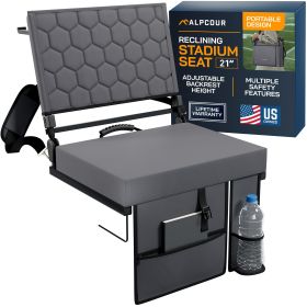 Alpcour Folding Reclining Stadium Seat with Back Support for Bleachers (Color: Grey, size: 21" Wide)